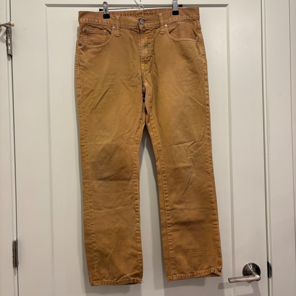 American Eagle Outfitters Mens 32x30 Slim Straight Cotton Pants Camel Tan 5089